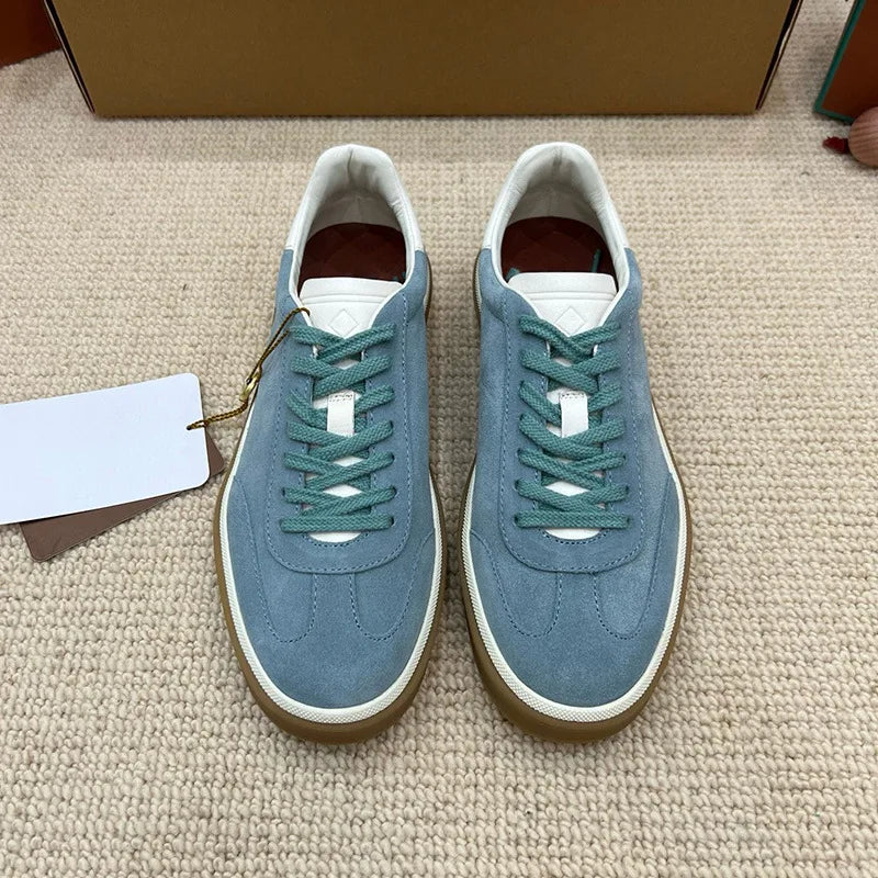 Men's Genuine Leather Lace Up Round Toe Trainer Shoes White