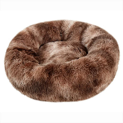 Round Plush Pet Bed For Dogs And Cats 40-90 Cm Diameter Fleece And Long Plush