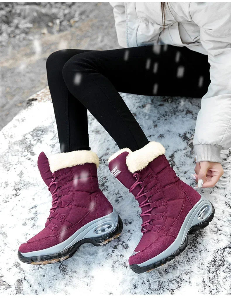 Women Thigh High Boots Platform Fur Warm Snow Boots Winter Shoes Waterproof Slip on Women Comfortable Outdoor Ankle Hiking Boots