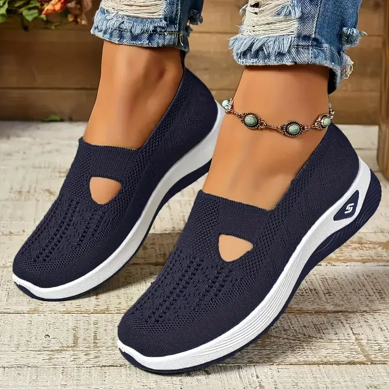 Women's shoes Solid Color Breathable Sneakers, casual sneaker women's summer sneakers, Low-top Knitted Casual Shoes Mom Shoes