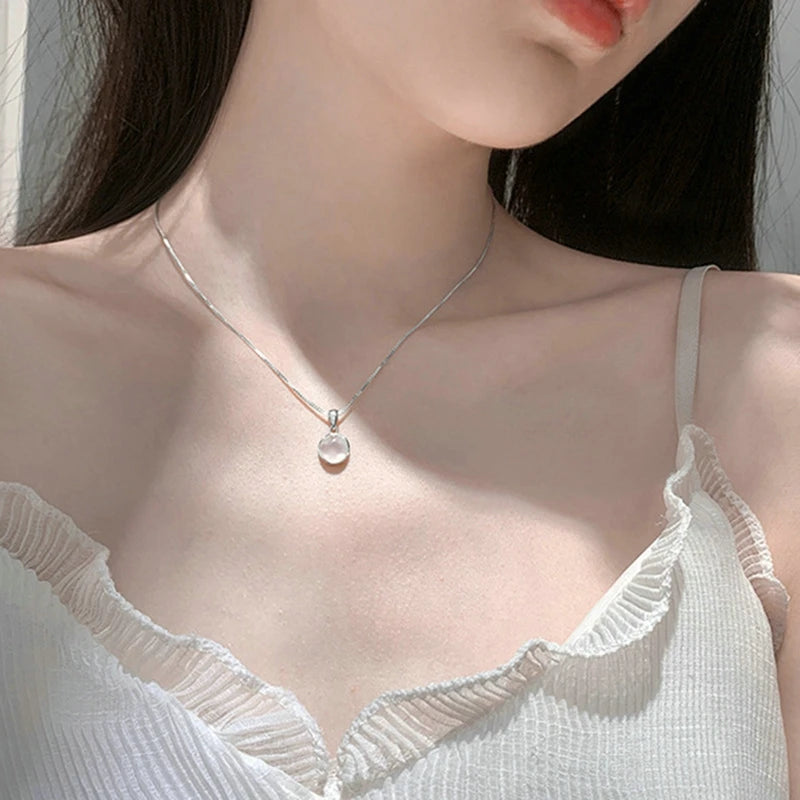 Fashion Pink Planet Heart Zircon Necklace Women Charm Aesthetic Clavicle Chain Necklace Valentines Day Gift Party Jewelry