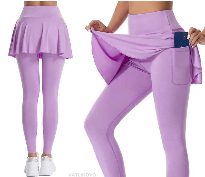 VITALINOVO Tennis Skirted Leggings with Pocket for Women High Waisted Active Skort Active Ruffle Pleated Golf Skapri with Skirt