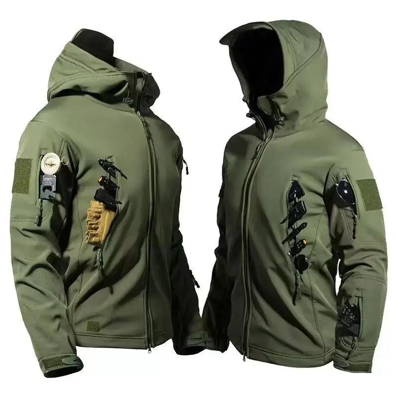 Men Winter Autumn Fleece Tactical Parkas Waterproof Cargo Jackets Windbreak Hiking Camping Climbing Softshell Casual Hood Coats