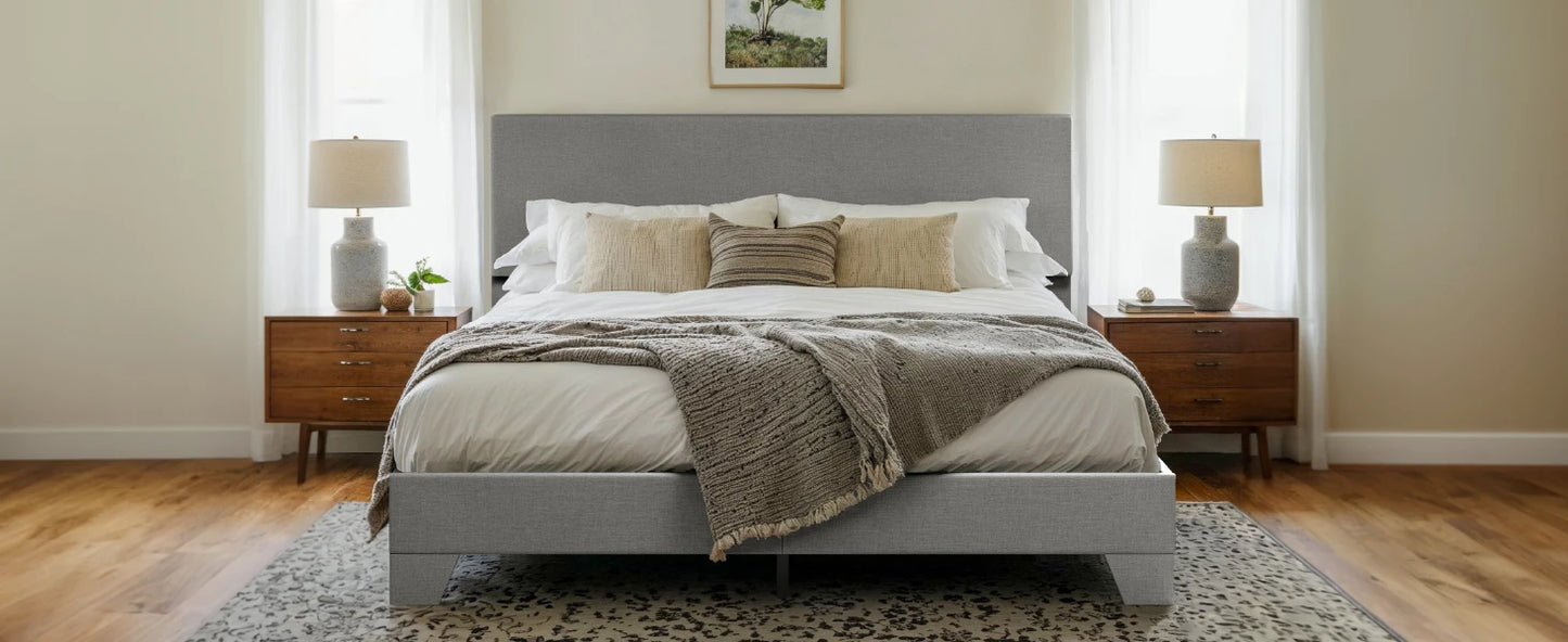 HOOMIC Full/Queen/King Upholstered Bed Frame with Adjustable Linen Headboard, Sturdy Wood Slats & Quiet Support