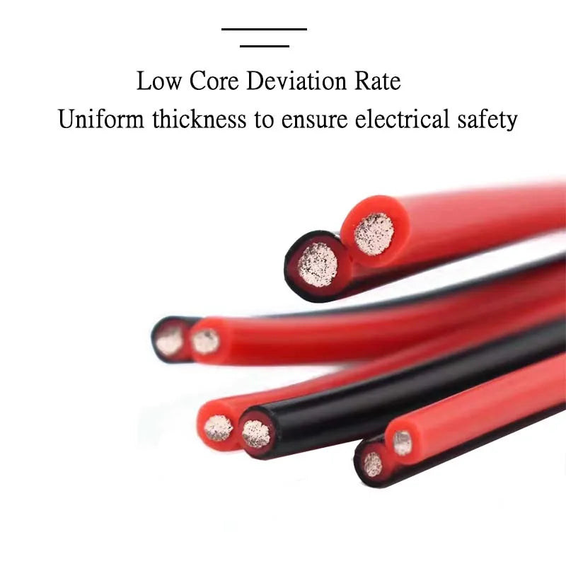 2Pin Silicone Cable 10 12 14 16 18 20 22 24 26 AWG Super Soft Copper Electrical Wire 5m 10m 20m For Car Battery Inverter Motor