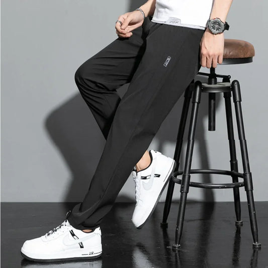 2025 Men's Slim Fit Golf Pants, Korean Style, Ice Silk Breathable Casual Sports Pants, Straight Fashion P