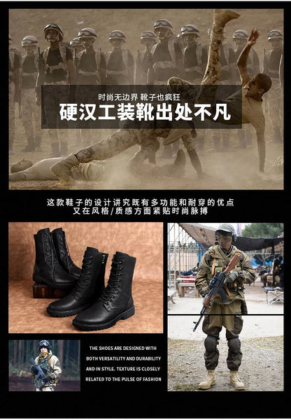 Men's Leather Motorcycle Boots Mid-Calf With Plush Lining