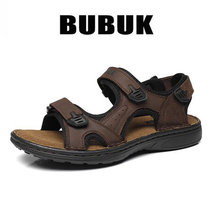 First-Layer Cowhide Men Open-Toe Sandals Non-Slip Outdoor Casual Shoes