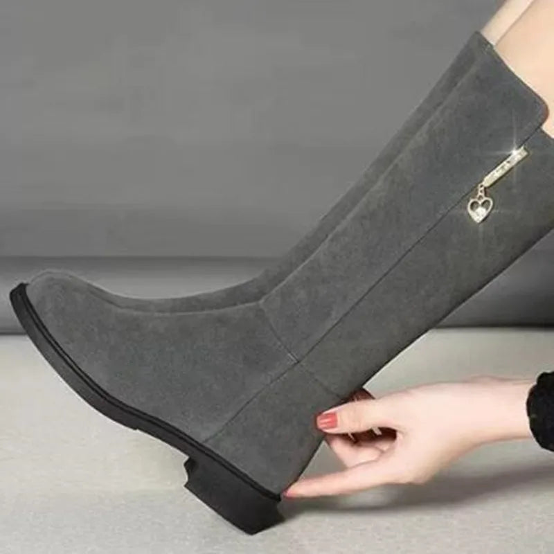 2025 New Women Warm Plush Snow Boots Casual Flat All-match Cotton Fashion Side Zipper Winter Shoes Thigh High Boot Botas Mujer