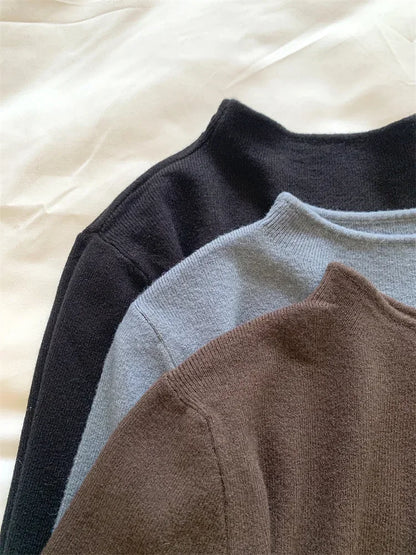 Women Mock Neck Knitted Sweater Pullover Slim Fit Knitwear