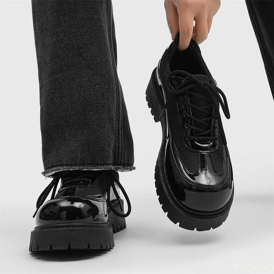 Men's Lace-Up Low-Top Shoes With Thick Sole PU Insole And PU Lining