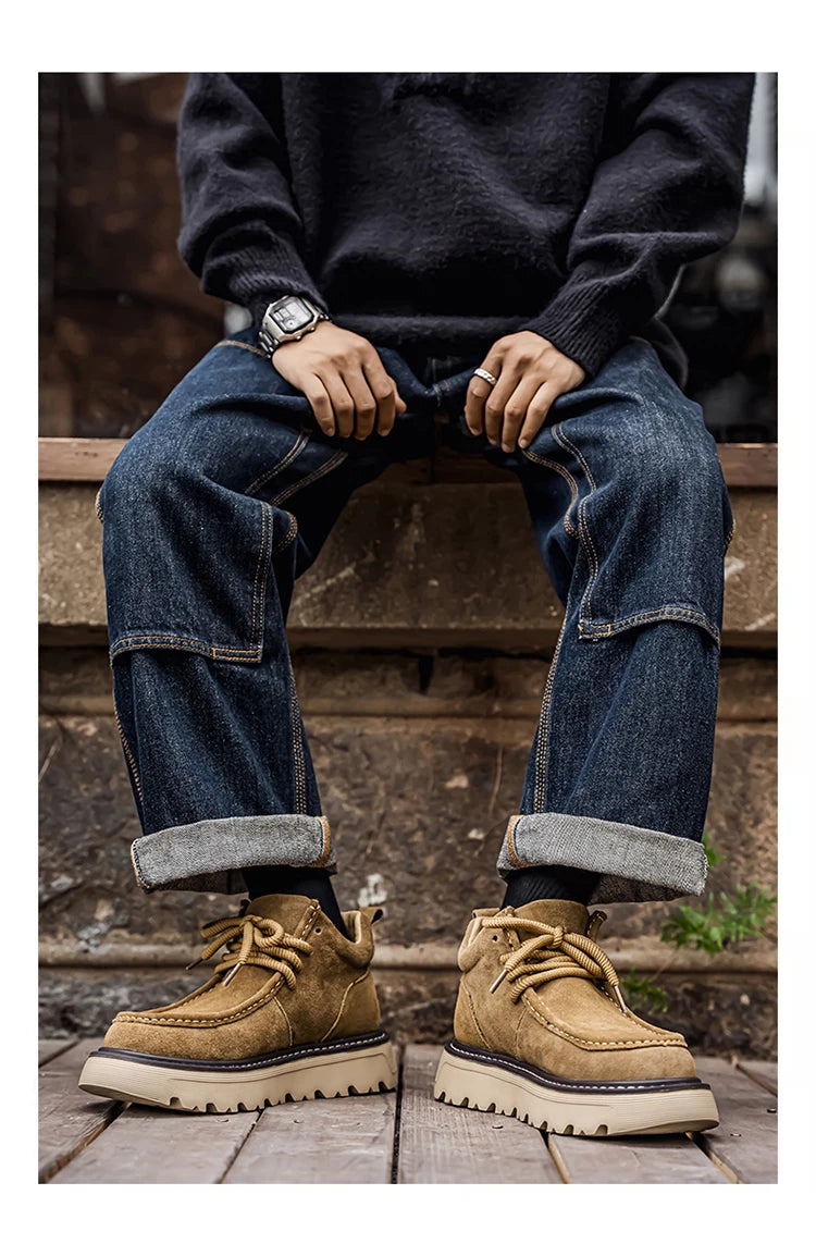 Mens Suede Leather Lace Up Ankle Boots Casual Retro Style