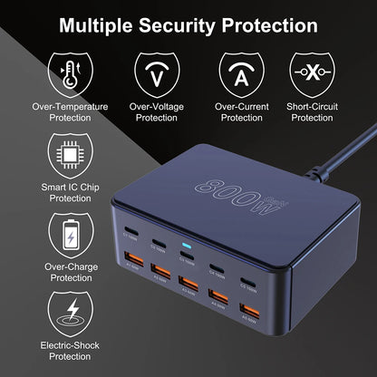 800W USB C GaN Charger Multiport PD3.0 PPS QC3.0 Fast Charging Station