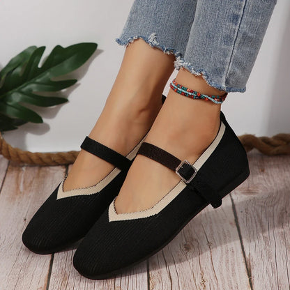 Mary Jane Buckle Flat Shoes Women Slip On Round Toe