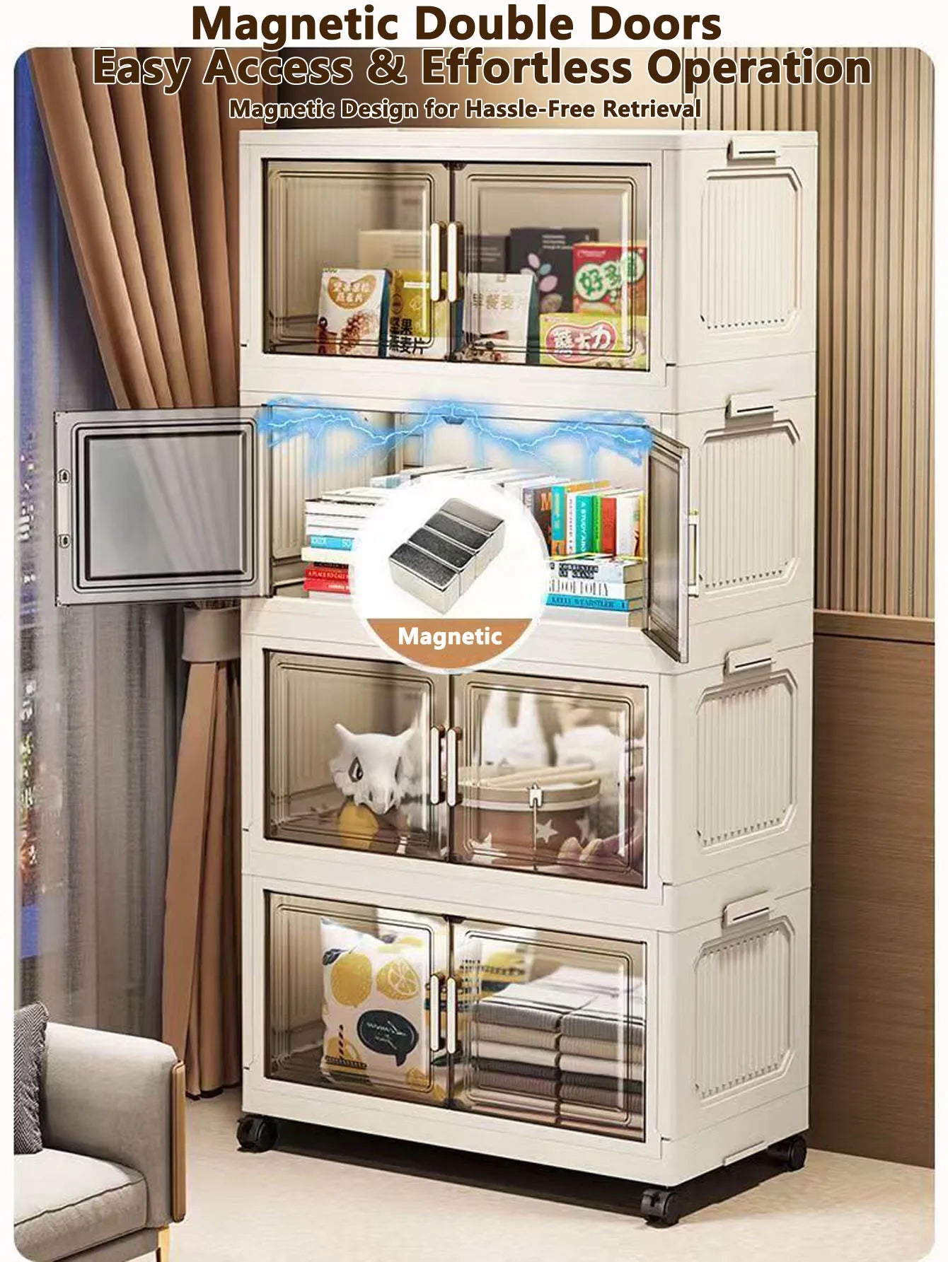 Storage Cabinet Folding Storage Box Home Living Room Toy Cabinet Storage Rack Snack Cabinet Installation-Free Kitchen Storage Cabinet Folding Storage Cabinet Organizer