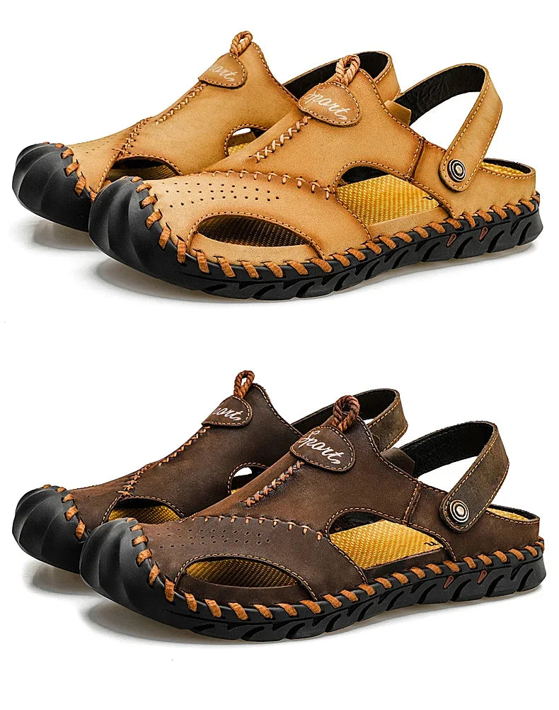 Men Cowhide Sandals Slip On With Rubber Bottom Casual Outdoor