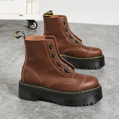 Men's Leather Boots Waterproof Ankle Outdoor Work Motorcycle