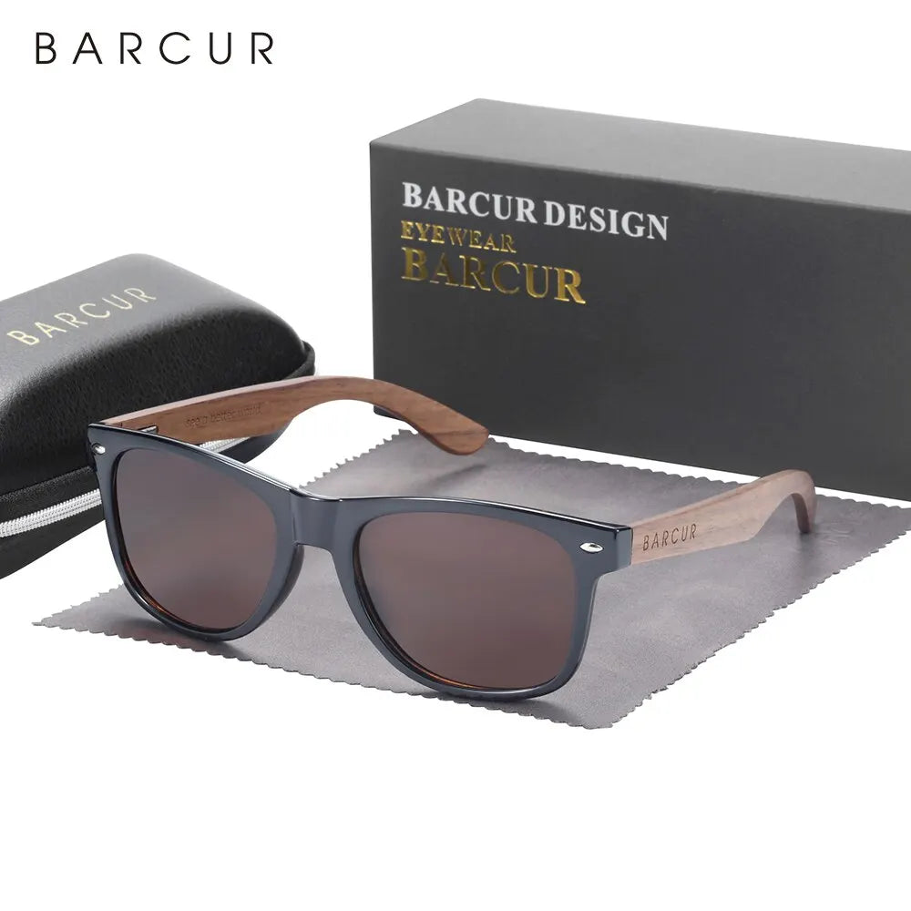 BARCUR Natural Wooden Sunglasses Polarized Mens Sun Glasses Black Walnut Eyewear UV400 Protection