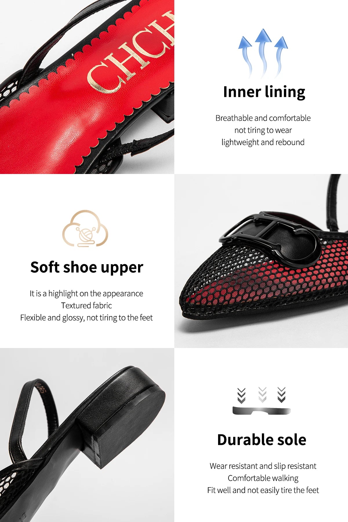 CHCH Women's Flat Shoes 2024 New Mesh Hollow Sandals Black Women's Shoes