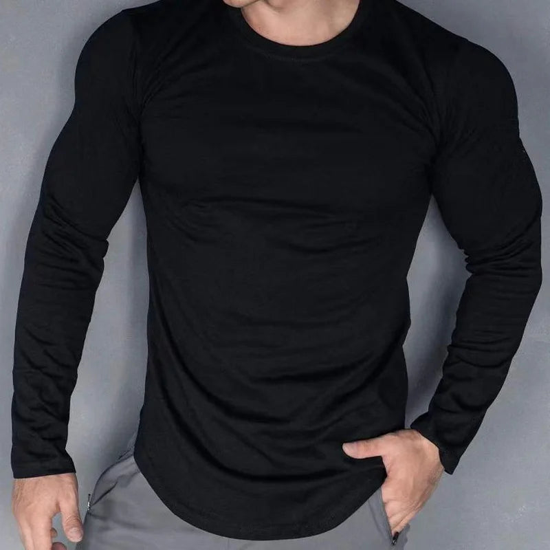 Men's Autumn And Winter Running, Sports And Fitness Base T-shirt White Sports And Leisure Style Long Sleeved Slim Base T-shirt