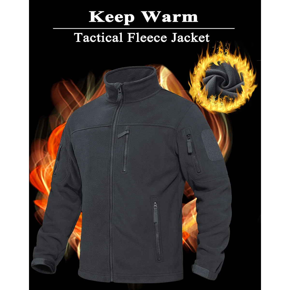 TACVASEN Men's Fleece Jacket Soft Warmth Windproof Full Zip Up Coat Multiple Zipper Pockets Hiking Working Outdoors Windbreaker