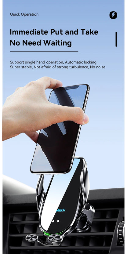 Wireless Car Phone Holder With 15W Fast Charging Air Vent Mount