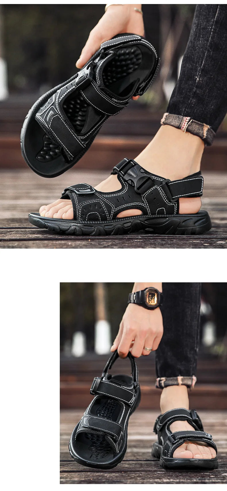 Men's PU Leather Sandals Open Toe Lightweight Footwear Size 39-46