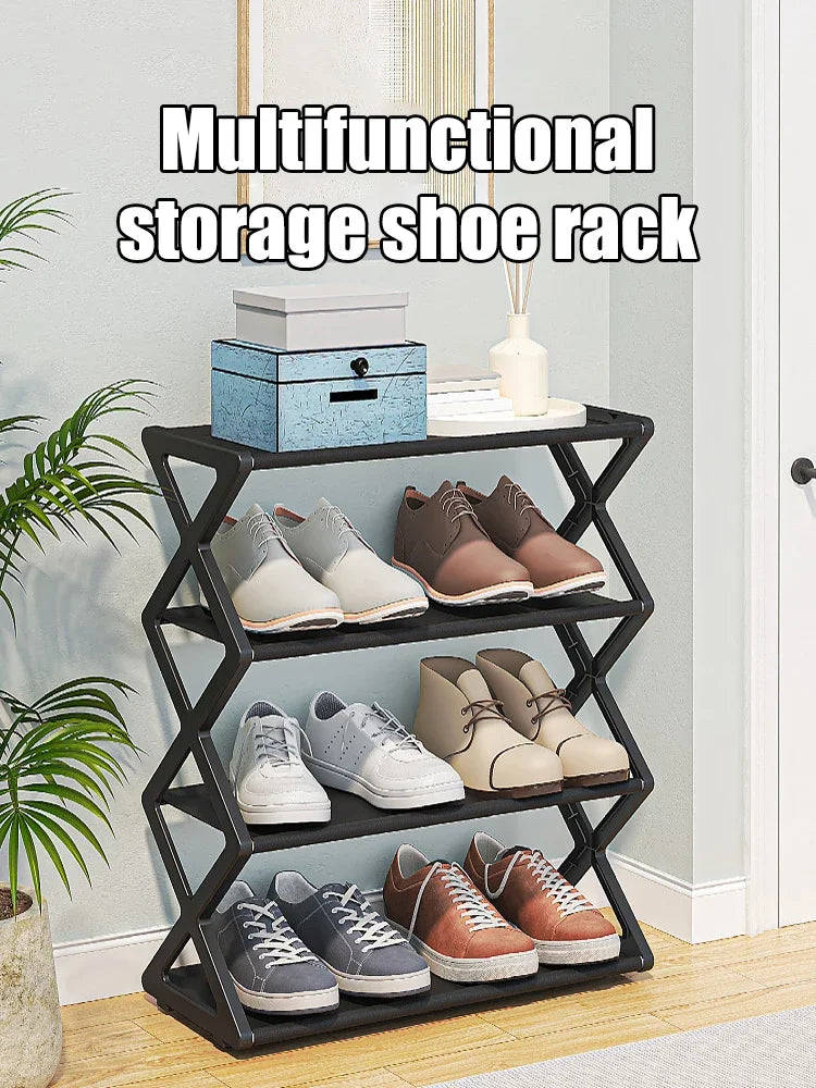 Four Layer Shoe Storage Rack PU Material Solid Color Holds 9 To 12 Pairs