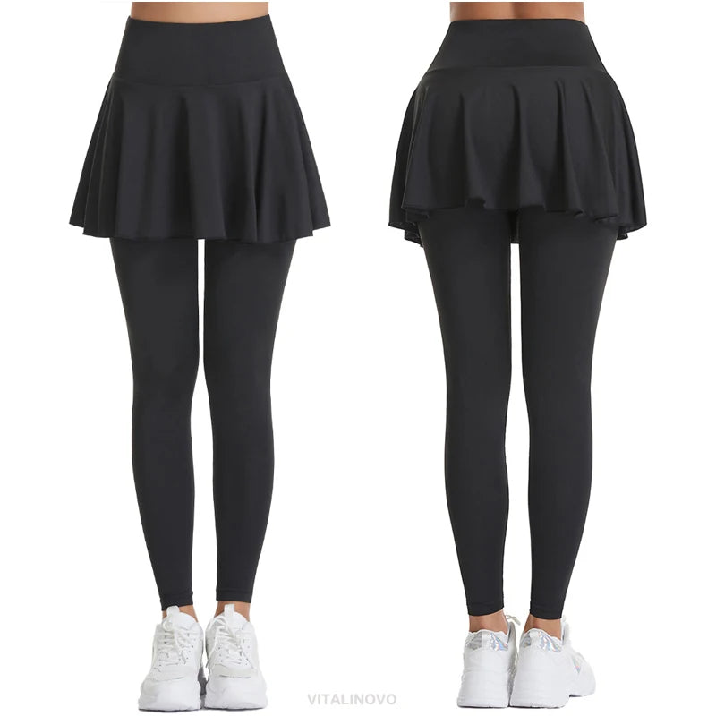 VITALINOVO Tennis Skirted Leggings with Pocket for Women High Waisted Active Skort Active Ruffle Pleated Golf Skapri with Skirt