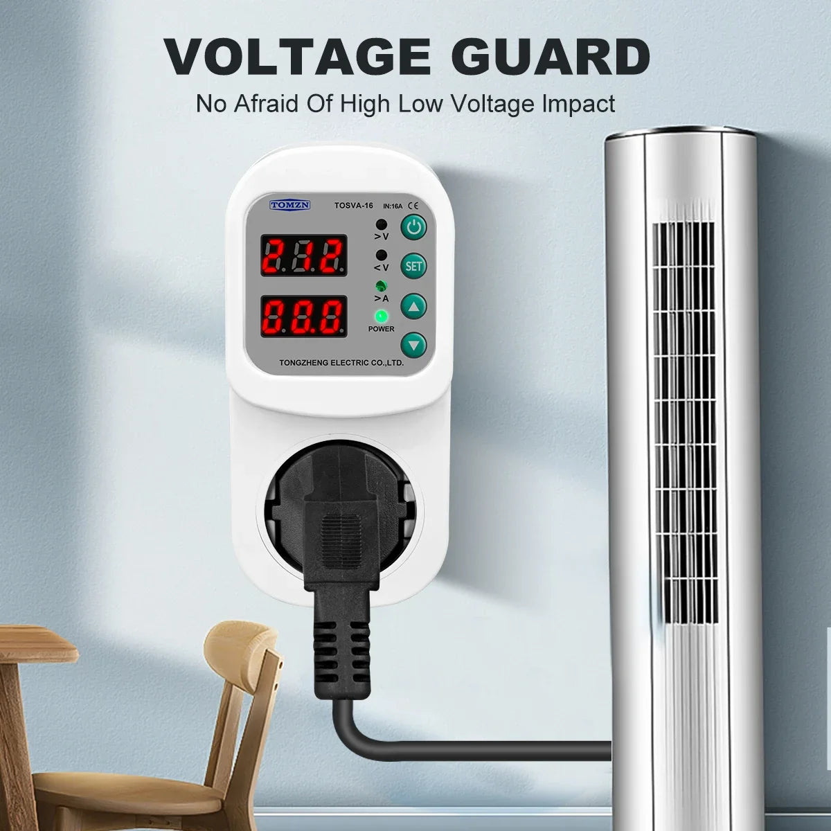 TOMZN Automatic Voltage Current Protector Socket AC110V 220V Adjustable 1-16A Power Surge Protector EU Plug Socket TOSVA-16