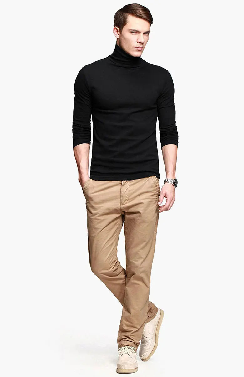 New Men Fashion T Shirt Tees Slim Tops Male Stretch T-shirt Turtleneck Long Sleeve Tee Shirts High Collar Men's Tees