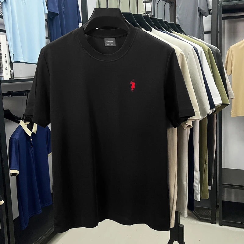 High end silky cotton breathable short sleeve T-shirt men summer designer Paul brand embroidered fashion casual round neck top