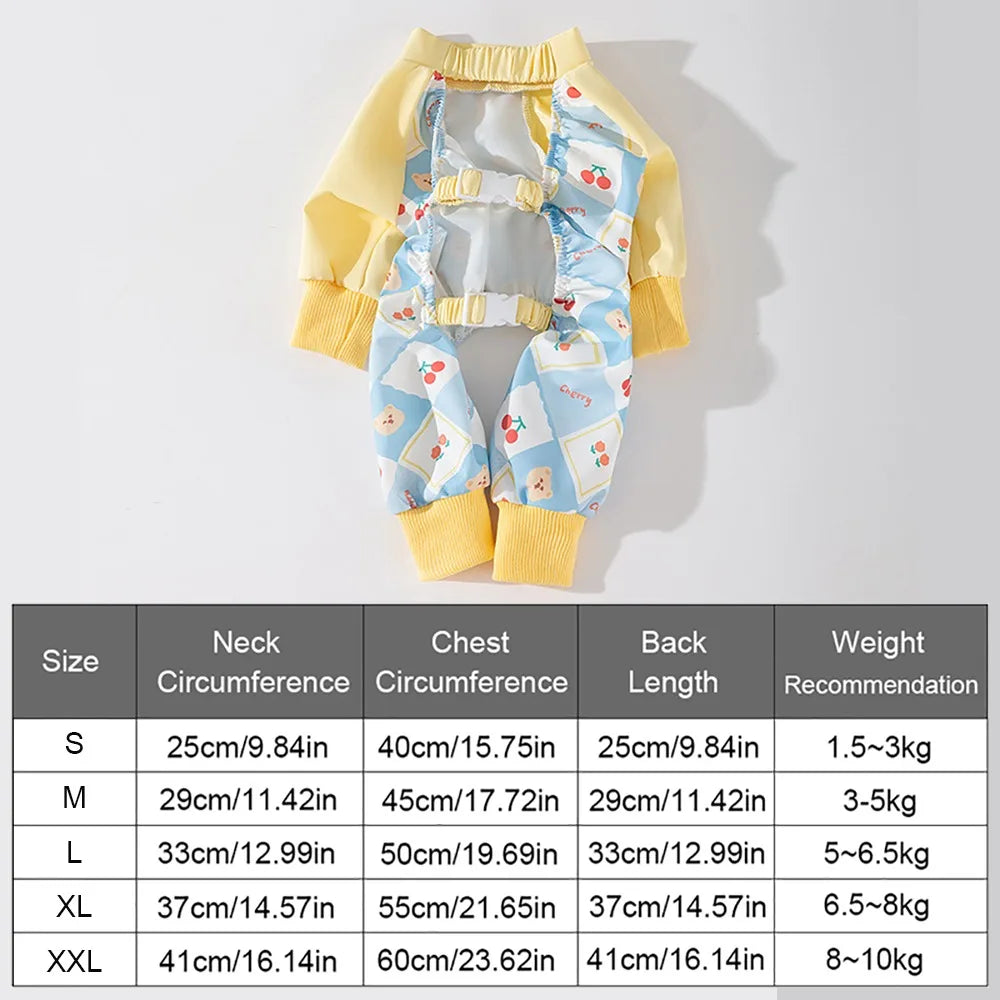 Waterproof Pet Strolling Going Out Pants Back Elastic Band Cartoon Dog Four Legged Pants S~XXL Dust-proof Dog Leggings