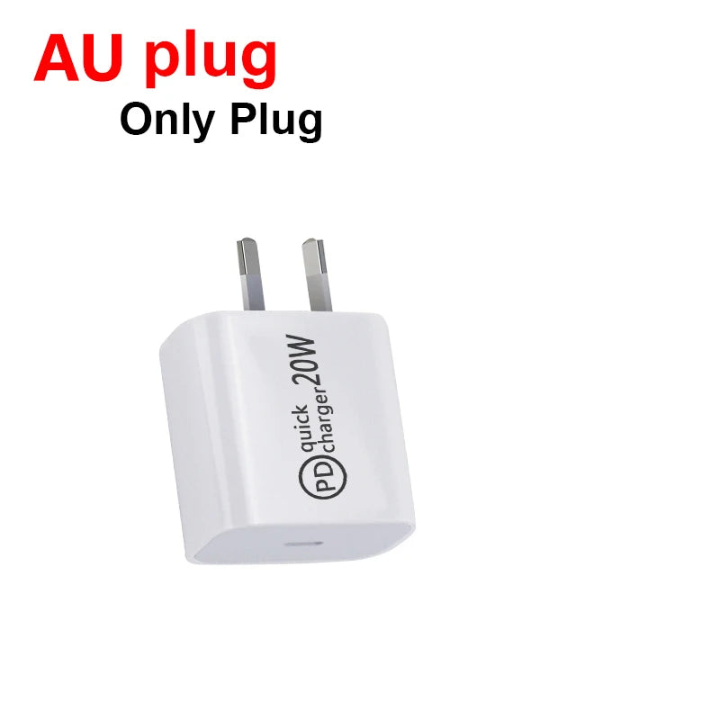 AU Plug Fast USB Charger Type C Charger for Xiaomi Redmi iPhone Samsung Mobile Phone Quick Charging Adapter PD Wall Charge