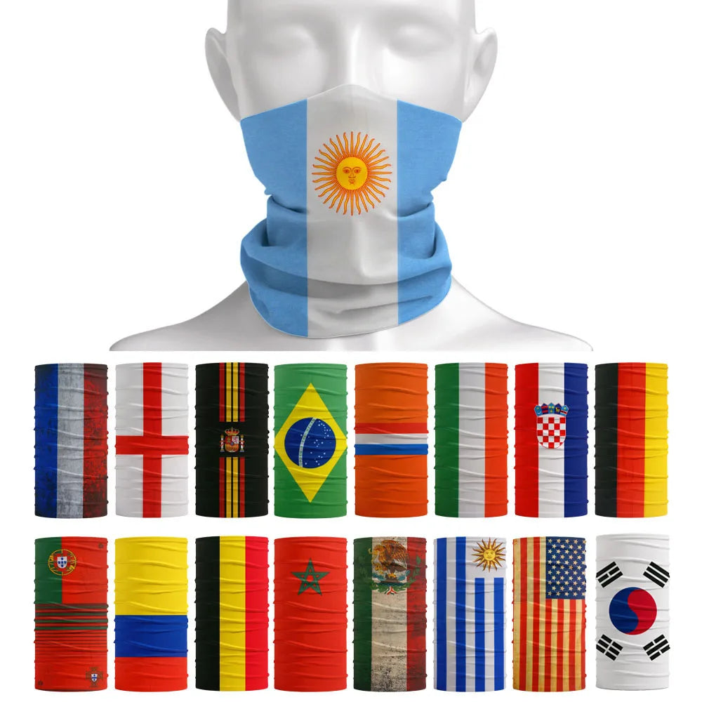 World Football Fans National Flag Face Bandanas Spain France Korea Mexico Germany Seamless Neck Gaiter Men Women Headwear Scarf