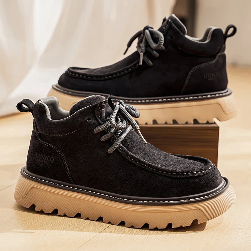 Mens Suede Leather Lace Up Ankle Boots Casual Retro Style