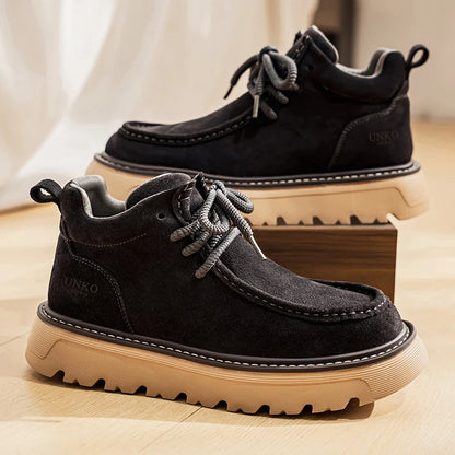 Mens Suede Leather Lace Up Ankle Boots Casual Retro Style