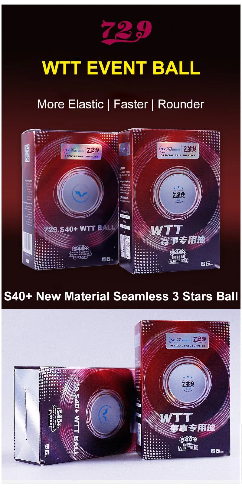 729 Friendship 3 Stars Seamless Table Tennis Ball 40+ New Material Ping Pong Balls for National Games Competition ITTF Approved