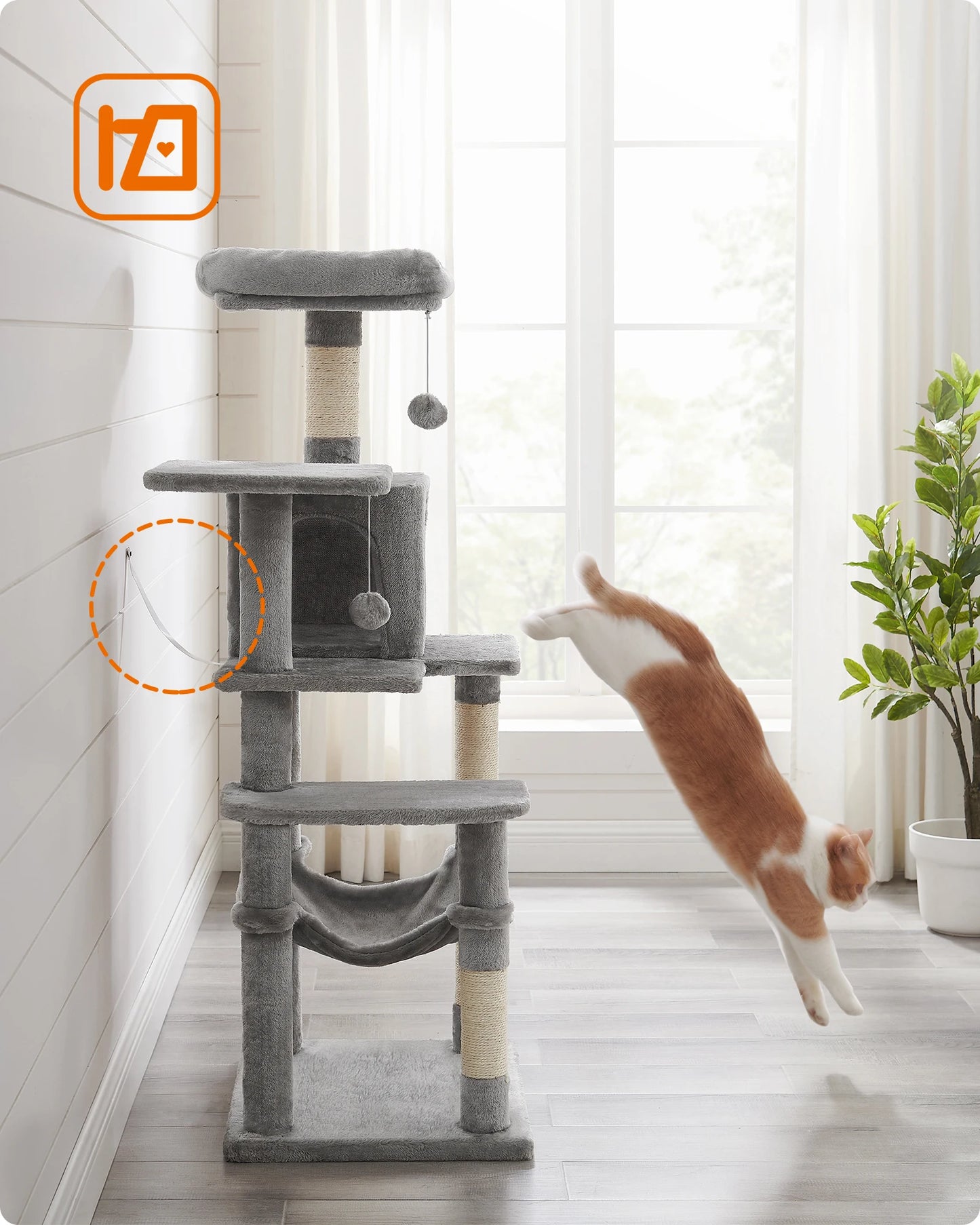 Feandrea Cat Tree, 56.3-Inch Cat Tower for Indoor Cats, Multi-Level Cat Condo with 4 Scratching Posts, 2 Perches, Hammock, Cave