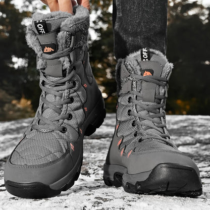 Men's Winter Snow Boots Leather Waterproof Mid-Calf Plush Lining Lace-Up