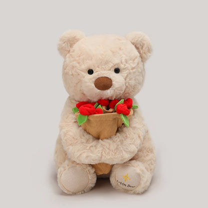 Teddy Bear Plush With Roses Soft Stuffed Bear Gift