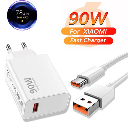 90W Turbo Fast USB-C Wall Charger With Cable 6A Output