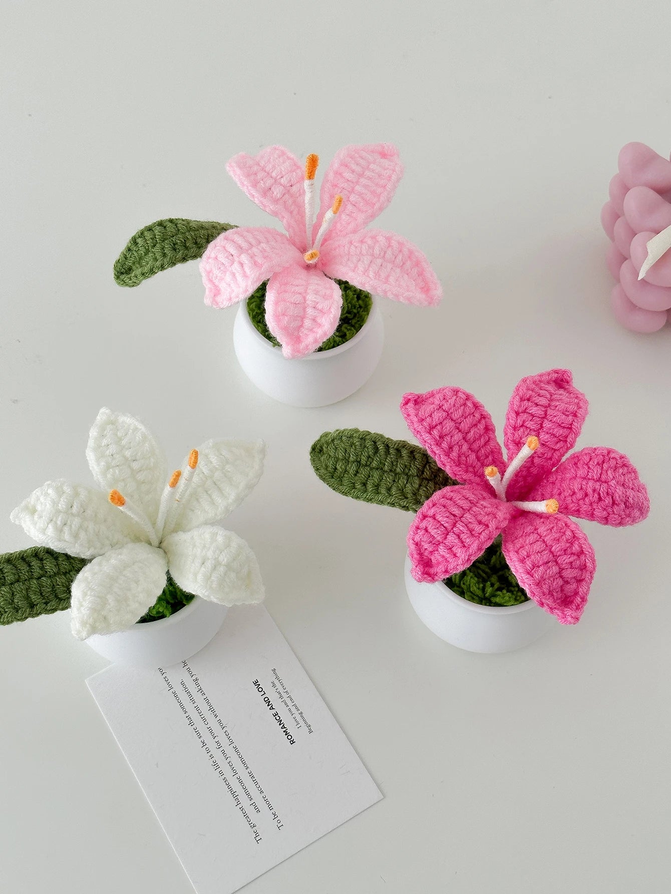 Flowers Hand-Knitted Lily Potted Delicate Crochet Woven Flowers Pot Mother's Day Gift