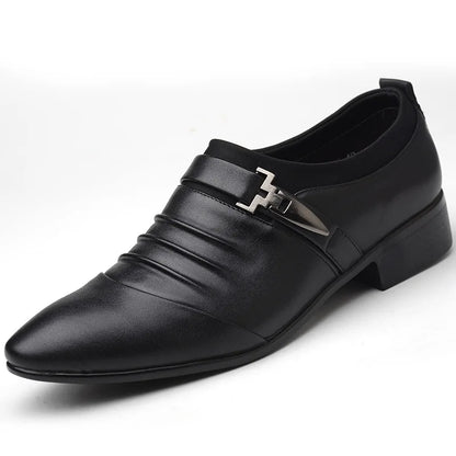 Men Slip On Black Leather Dress Shoes Pointed Toe Rubber Sole Plus Size