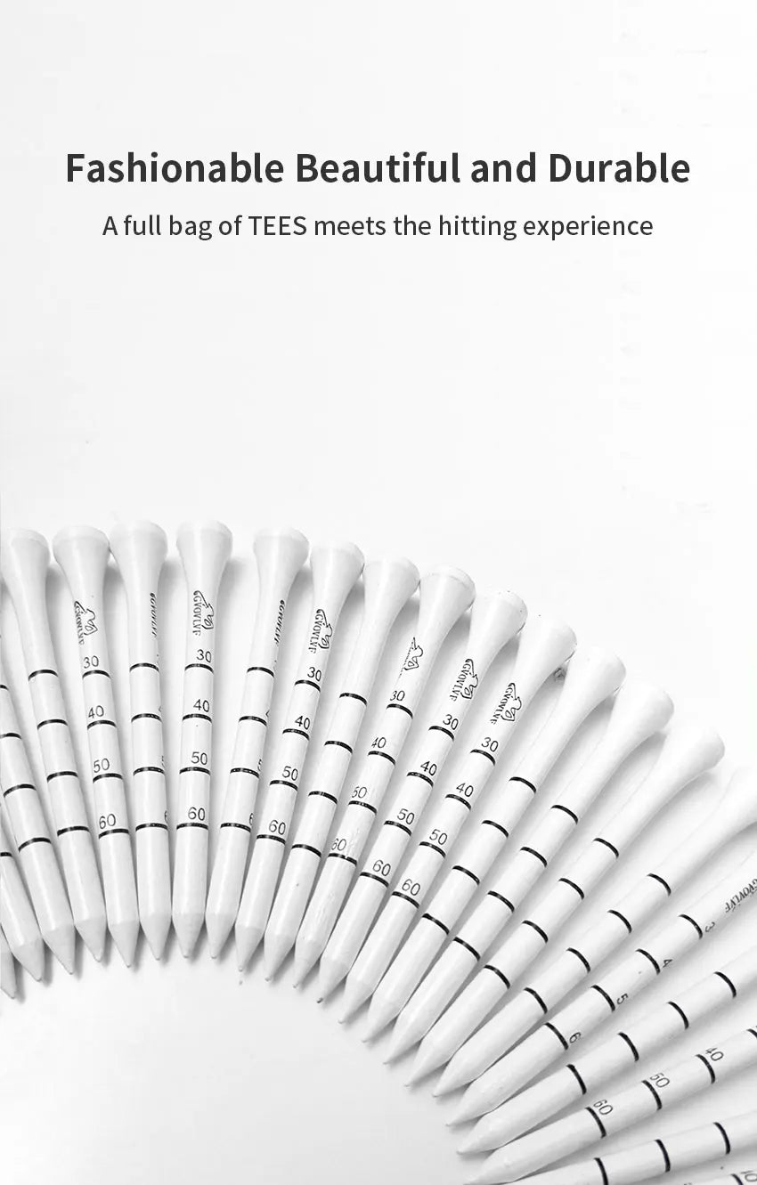 50 Pieces Bamboo Golf Degree Scale Tees 83mm Reduce Friction Side Spin Golf Tees White and Black Adjustable Depth