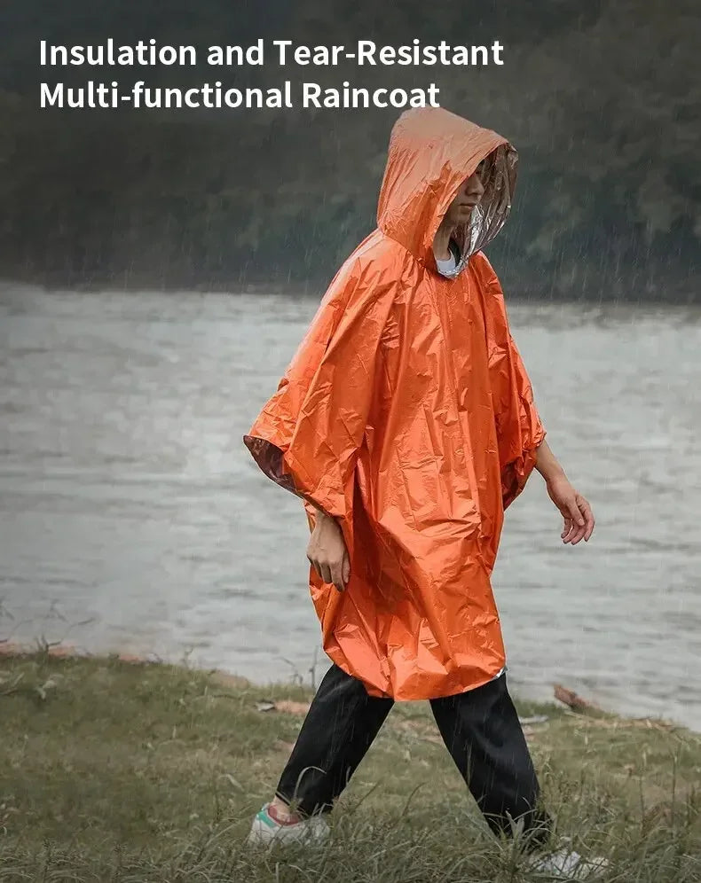 Emergency Raincoat Poncho Waterproof Rainwear 100x130cm Orange Green