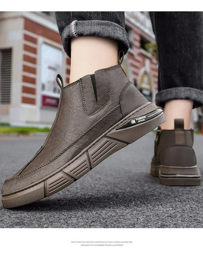 Mens Leather High Top Boots Waterproof Anti Slip Safety Motorcycle Boot