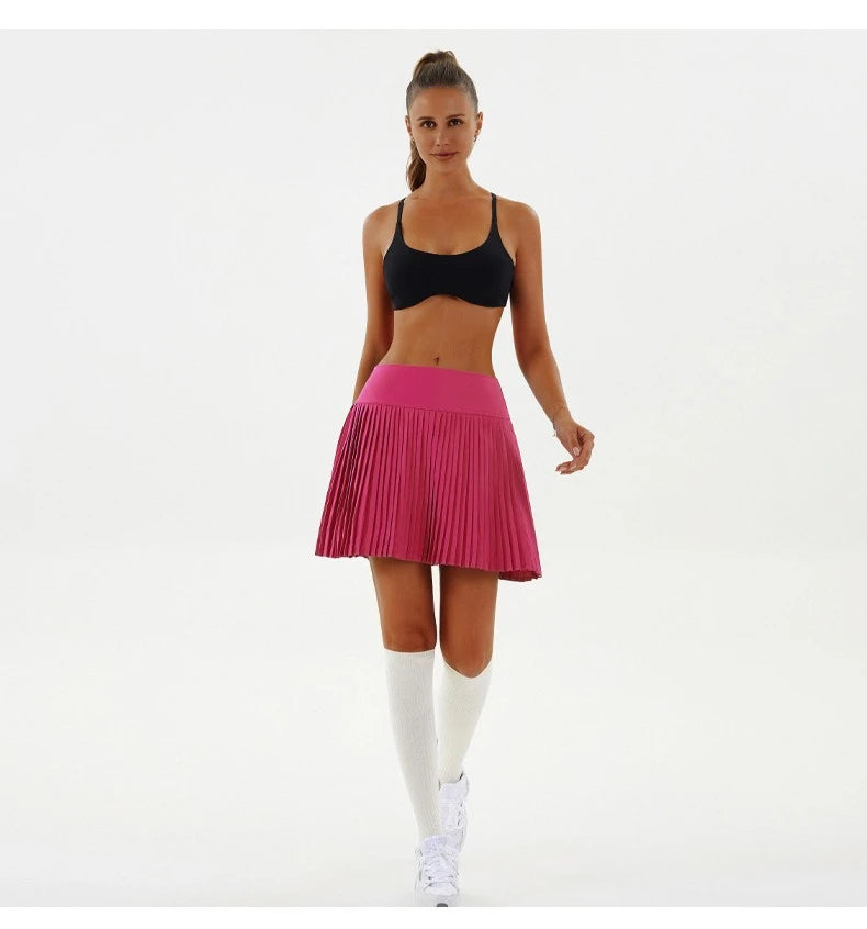 High Waist Women Tennis Pleated Skirt with Inner Lining High Waist Double Layer Design Sport Sexy Fitness Yoga Shorts Dancing