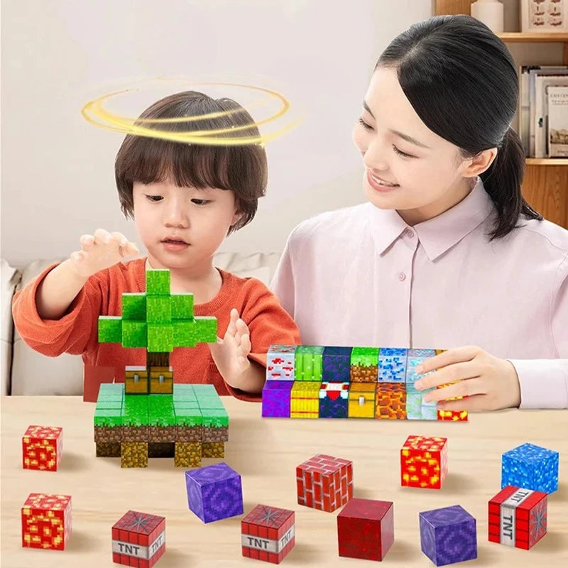 Random Magnetic Building Blocks Mine World Building Toys Boy Girl DIY STEM Montessori Sensory Cubes Toddlers Education Gift