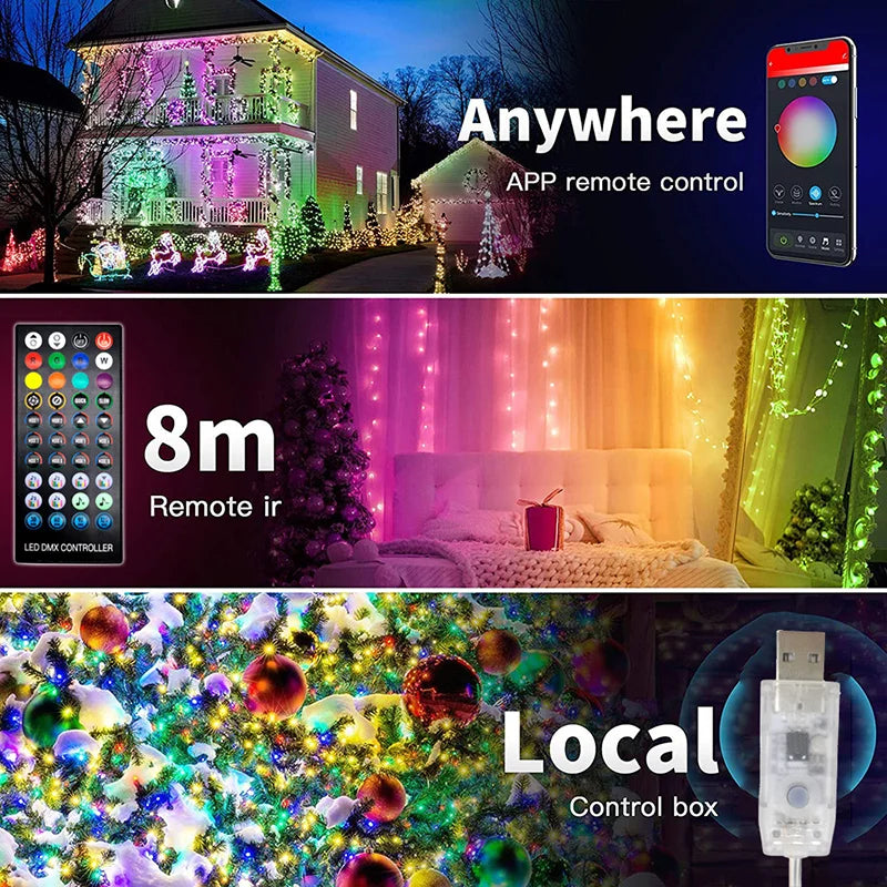 Waterproof RGB Smart String Lights for Curtain & Party Decor